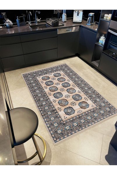 Rugs Modern Halı Alya Collection Blue Beige Tones Traditional Patterned Woven...
