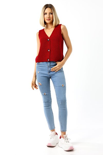 Devinka Red Women's Knitwear Vest - 3 Buttons