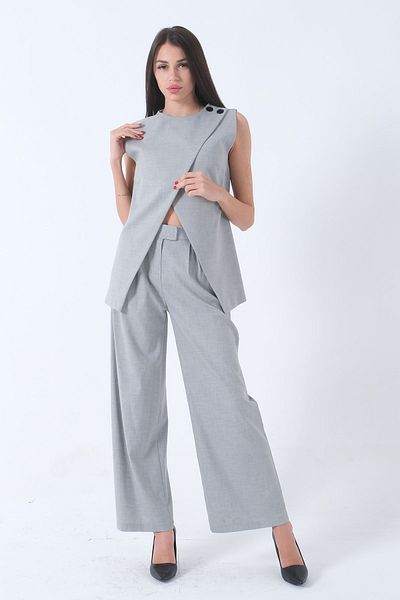 Feminist Gray Vest Set - Cross Button Detail 41680006