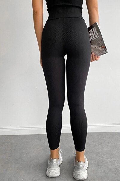 FREE ARSLAN COLLECTİON LEGGINGS TRICOTATE CU TĂLIE ÎNALTĂ, NEGRE