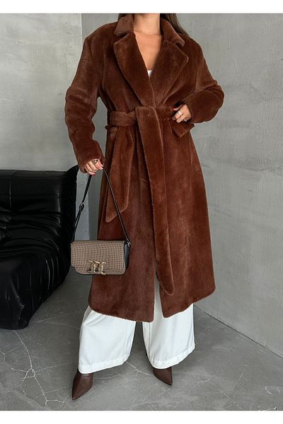 Laluvia Weicher Daunenmantel – Dunkelbraun, Teddy-Gürtel, 542127
