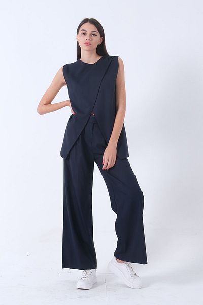 Feminist Navy Blue Vest Set - Cross Button Detail 41680006