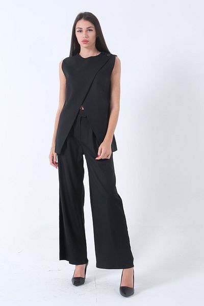 Feminist Black Vest Set - Cross Button Detail 41680006