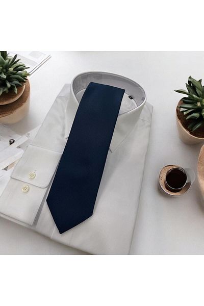 Sarar Patterned Microfiber Textured Navy Blue Tie