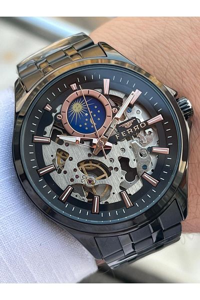 FERRO 3 Atm Waterproof Men's Wristwatch - 2 Years Warranty, Automatic Mechanism, Steel Cord Exm.40111-G