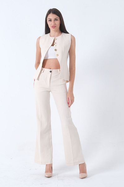 Feminist Gold Button Detailed Vest Set - Stone 41680091