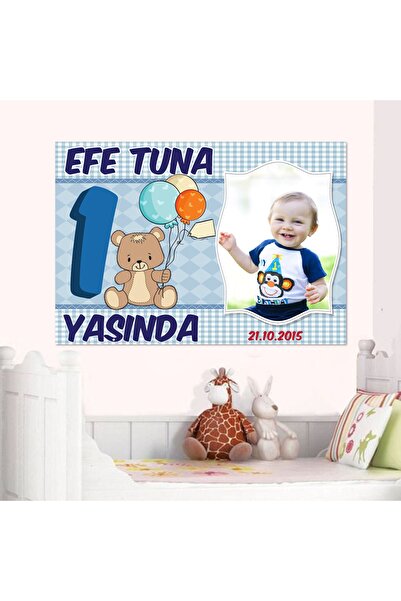 enozeli 70x100 Cm Ayıcıklı Doğum Günü Pankartı -mavi-