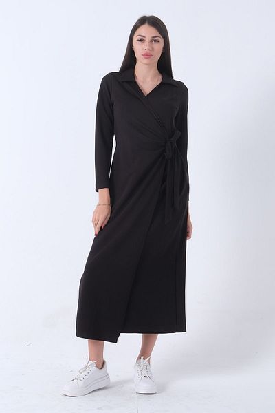 Feminist Black Knitted Dress - Wraped Side Tie, Model 31061509