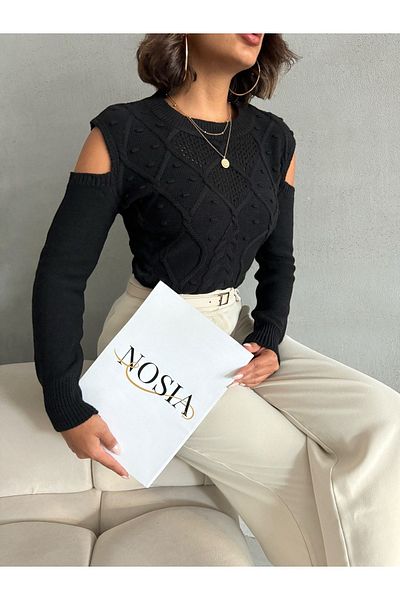nosia fashion Pulover de damă tricotat cu modele tricotate - detaliu mâneci