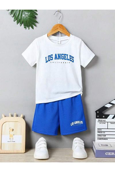 GLOWES Unisex Kids Digital Los Angeles Blue Detail Printed Shorts Set