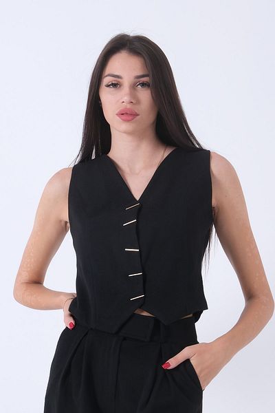 Feminist Stamped Vest - Gold Striped, Buttoned, Black 41680090