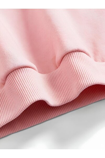 GLOWES Kız Çocuk 3 İplik Pamuklu Oversize Minimal Kalp Baskılı Kapüşonlu Sweatshirt