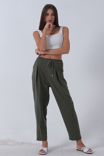 Feminist Emerald Linen Trousers - Elastic Waist 3970412