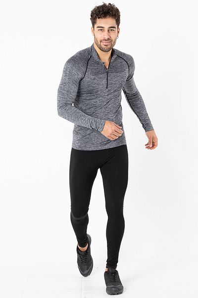 MioFit Men's Ultimate Zip Collar Long Sleeve Seamless Sports T-Shirt