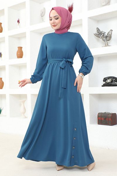ModaMerve Indigo Belted Dress - Msl202