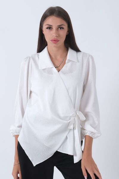 Feminist Yandan Bağlama Detaylı Bluz Gömlek Ekru 41620075