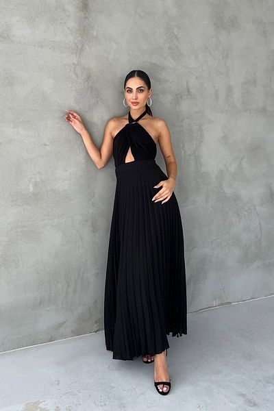 Seda Yalçın Atelier Pleated Collar Black Dress