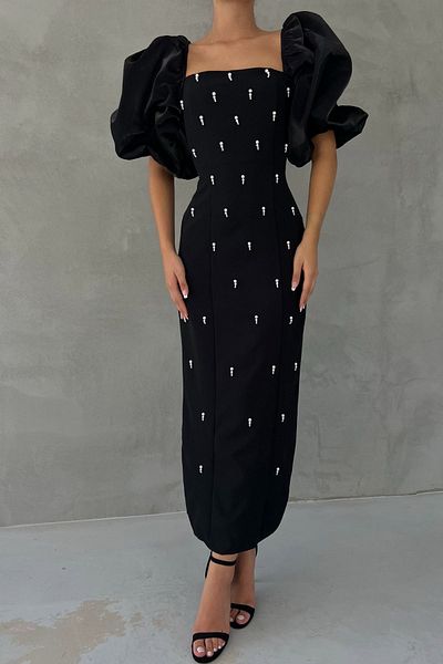 Seda Yalçın Atelier Μαύρο φόρεμα με φερμουάρ με μαργαριταρένια λεπτομέρεια