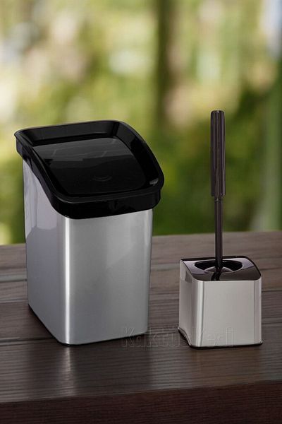 KaktüsKedi Σετ βούρτσας WC με κάδο απορριμμάτων Metal Look, Σετ μπάνιου με κάδο απορριμμάτων βούρτσας τουαλέτας