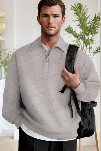 Millionaire Men's Gray Fleece Oversize Sweatshirt - Half Zipper, 3 Thread
