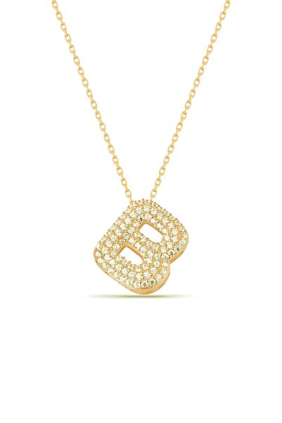 Karem Jewellery Zirkon Taşlı B Harfi Kolye GOLD Kaplama Kadın