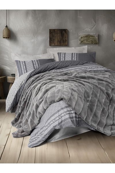 Cotton Box Suave Anthracite Trim Double Blanket Duvet Cover Set