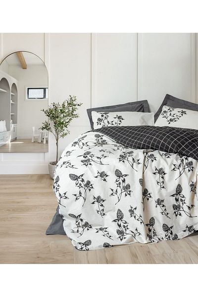 Cotton Box Ohia Anthracite Single Duvet Cover Set - Balance Ranforce