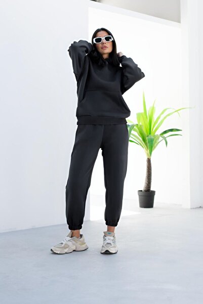 BayBayan Γυναικείο σετ φόρμας χειμερινής καγκουρό με κουκούλα με 3 κλωστές χω...