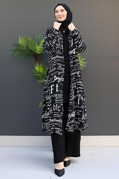 GİZ AGİYİM Black Patterned Triple Suit Set