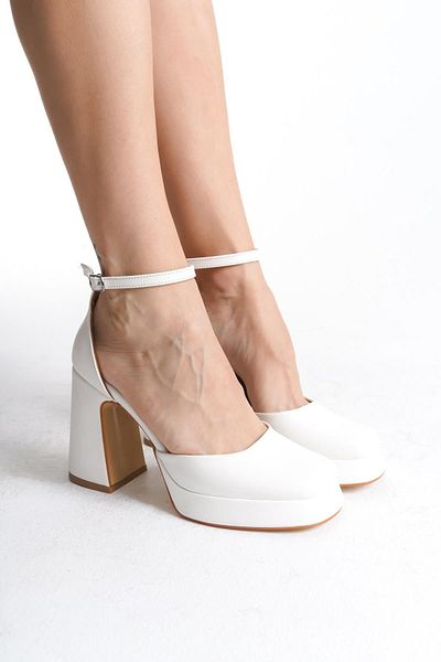 Modabuymus Bisse Bride - Pantofi de nuntă de nuntă din piele albă mată cu platformă înaltă