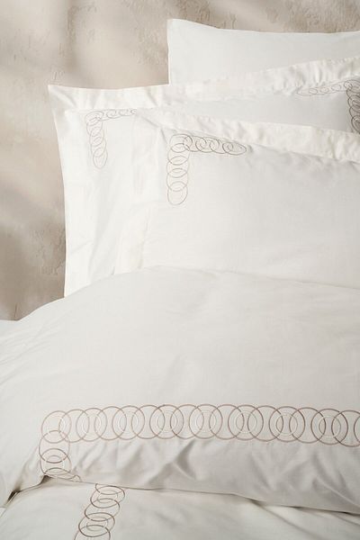 Cotton Box Riley Ecru - Double Embroidered Satin Duvet Cover Set