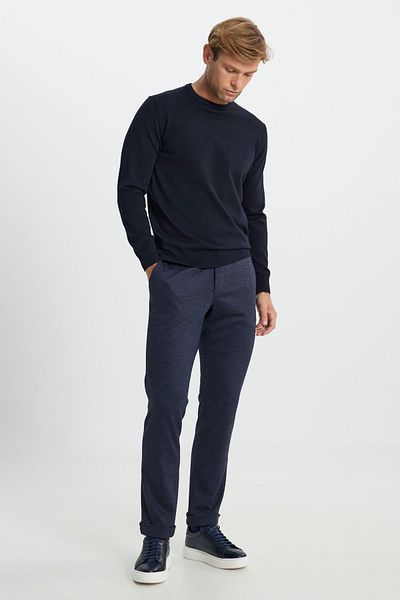 ALTINYILDIZ CLASSICS Ανδρικό πλεκτό πουλόβερ Navy Blue Cotton - Crew Neck, Standard Fit