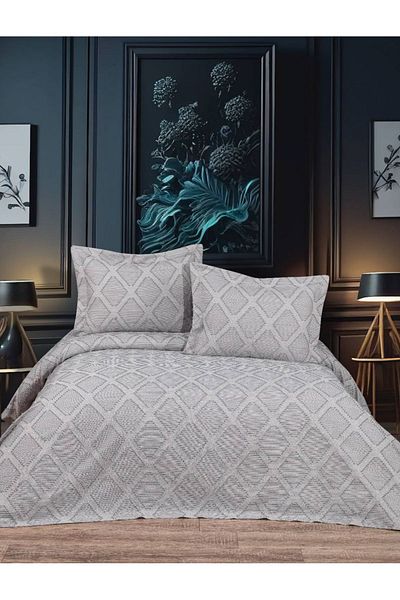 YGT Home Double Jacquard Bedspread Set - 3 Pieces Bohemian Gray Pique