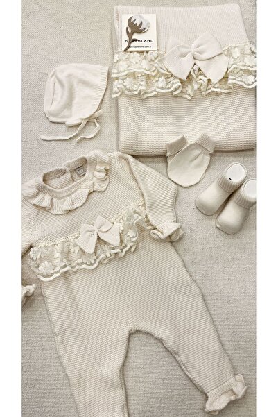 Nipperland Lace Detailed Cotton Knitwear Set for Baby Girl