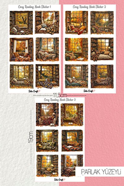 SelisCraft Cozy Reading Nook Temalı PARLAK Sticker 01-02-03 Ajanda Planlayıcı...