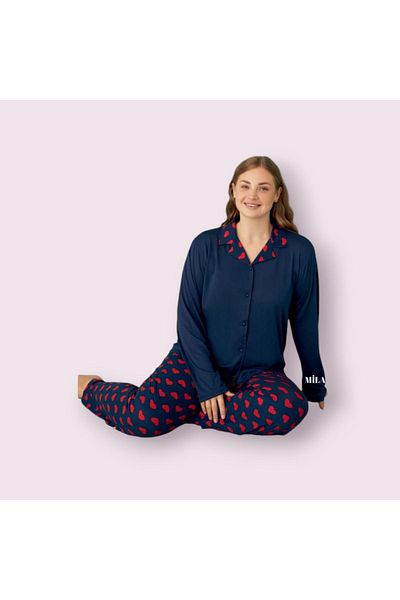 Mihra Mi̇hra Velvet Colorful Large Size Personality Pajama Set