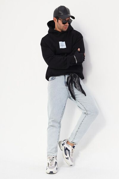 The Champ Clothing Φούτερ με κουκούλα Fleece Inside Syzygy Text Printed Μαύρο Oversize Hoodie φούτερ