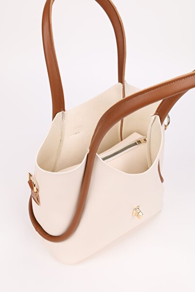 NOTHING Long Strap Women's Hand Shoulder and Crossbody Bag - Cream Tan, with Makeup Bag