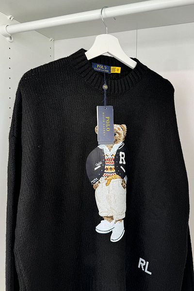 MAGARDE Black Teddy Bear Printed Oversize Knitwear Sweater