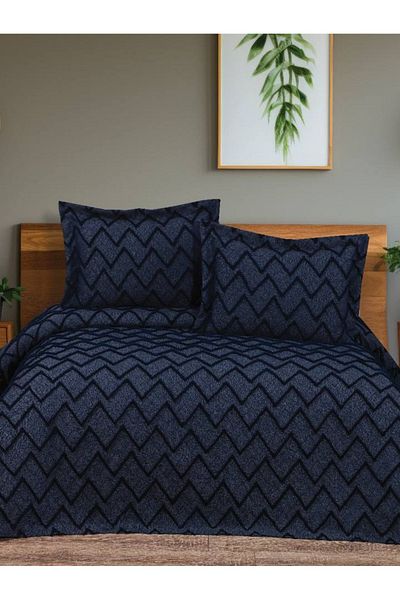 YGT Home Luisa Jacquard Indigo Double Bedspread Set - Bearded Pique Set
