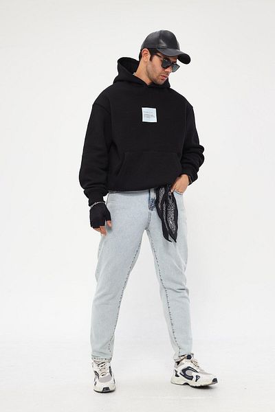 The Champ Clothing Полар с качулка отвътре Syzygy Text Printed Black Oversize суичър с качулка