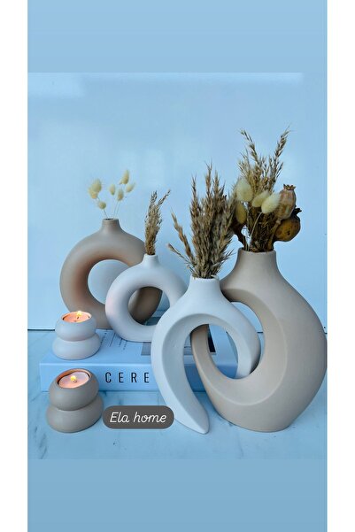 ELASİBEL HOME Sevgili vazo, sarmaşik vazo halka  vazo 2’li mumluklu set