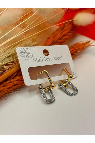 crown atelier Guaranteed Billed Anti-Tarnish Silver Gold Steel Earrings
