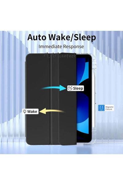 m.tk moveteck İpad Air 4/5/6 Nesil ipad Air 11 M2/M3 Kılıf Magnetik Kalem Şarj Bölmeli Akıllı Uyku Modlu Şeffaf