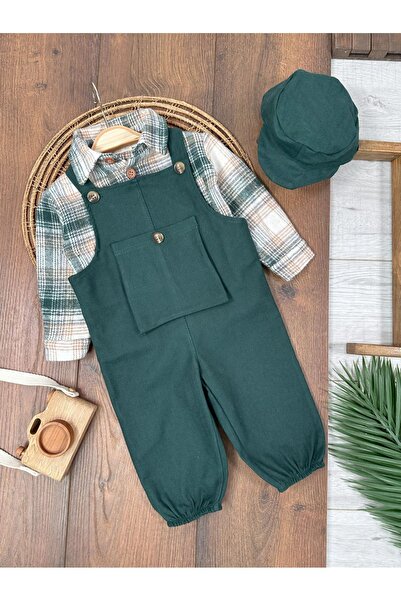 Genel Markalar Oduncu Gömlek Şapkalı Kanguru Cepli Kanvars Salopet Erkek Bebe...