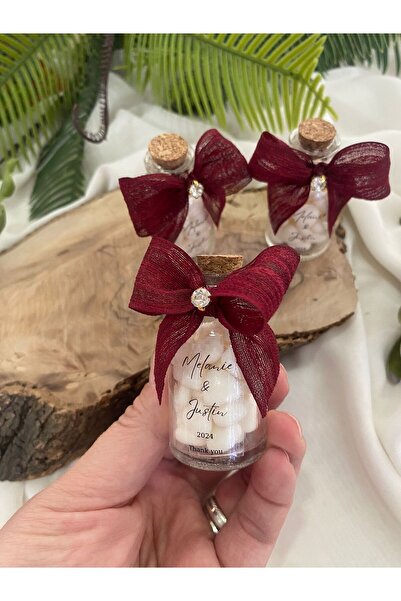 DECORA HOBİ Kalp Şekerli Mini Cam Şişe, Söz, Nişan, Nikah, Kına, Düğün Hediye...