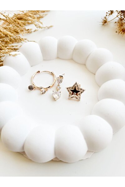 Pretty Brass Gold Zircon Stone Star Model 3-Piece Earring Set