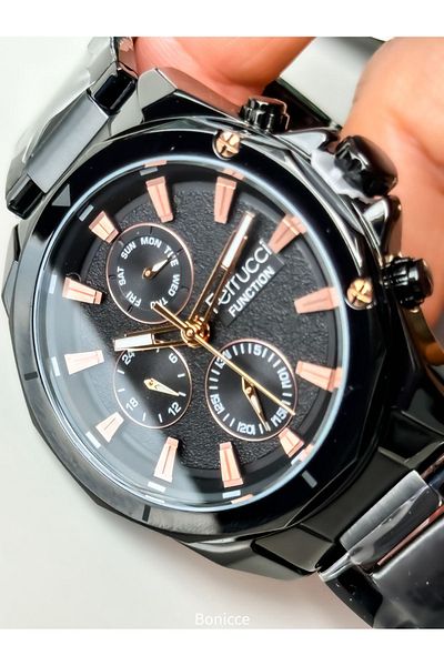 Ferrucci Brand Steel Cord Black Color Functions Active Men's Wrist Watch + Rosary Bracelet