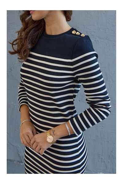 Elif Özbey Butik Rochie de marcă cu dungi cu nasturi aurii