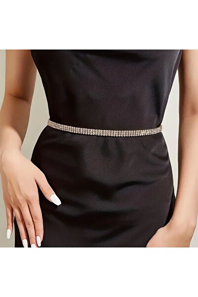 Estilo Lingerie 3 Sıra Kristal Taşlı Su Yolu Kemer, Elbise Kemeri, Taşlı Kemer, Abiye Kemeri, Şık Kemer